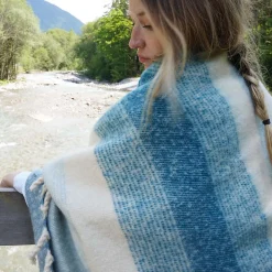Plaid aspect mohair 100% polyester recyclé 70x180 cm HYGGE Rayé bleu