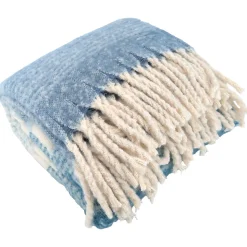 Plaid aspect mohair 100% polyester recyclé 70x180 cm HYGGE Rayé bleu