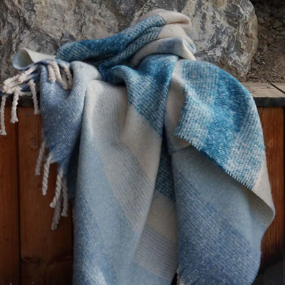 Plaid aspect mohair 100% polyester recyclé 70x180 cm HYGGE Rayé bleu