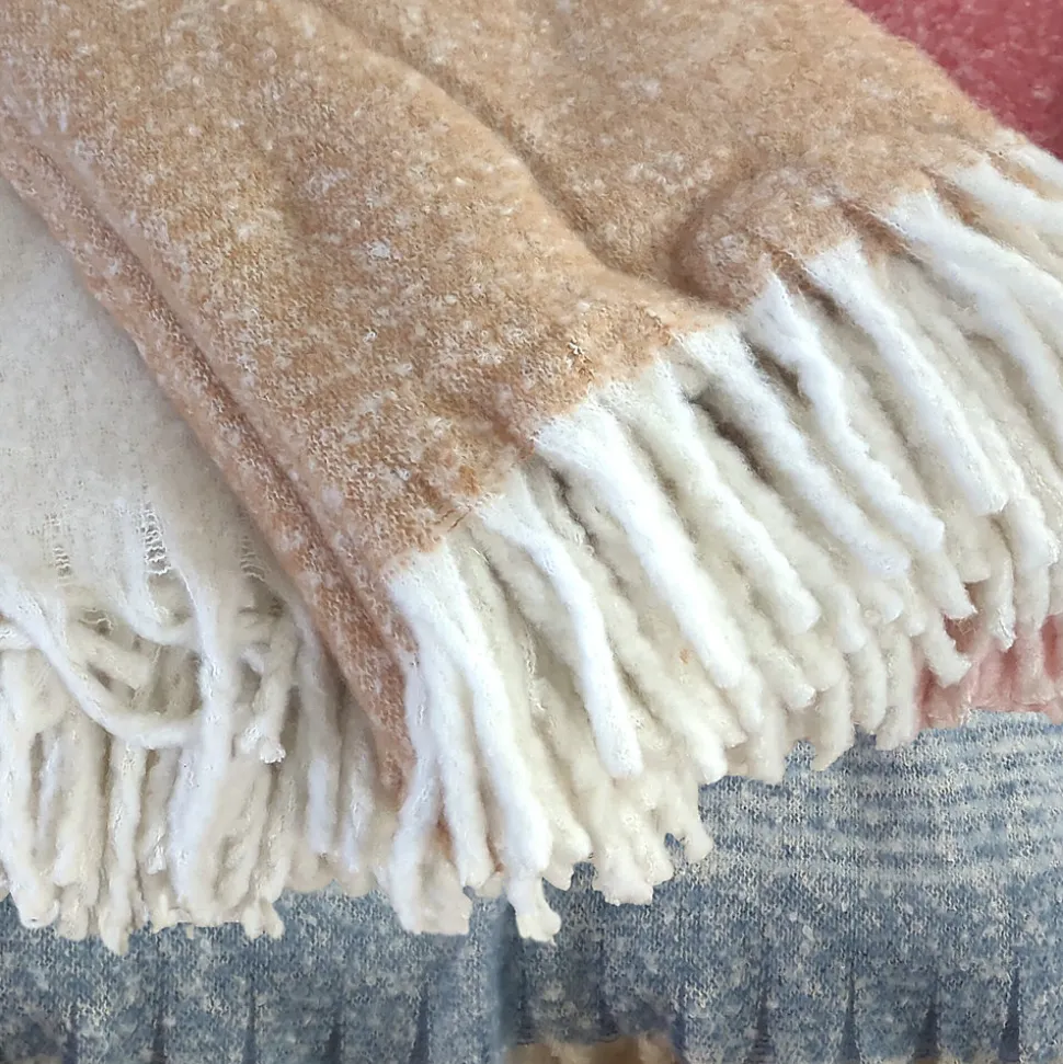 Plaid aspect mohair 100% polyester recyclé 70x180 cm HYGGE Rayé bleu