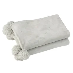 Plaid avec pompons en polyester gris clair 176x128cm