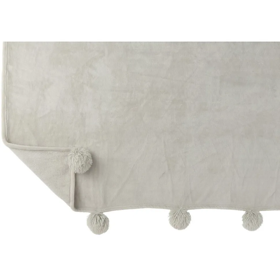Plaid avec pompons en polyester gris clair 176x128cm
