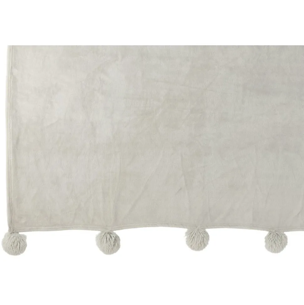 Plaid avec pompons en polyester gris clair 176x128cm