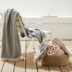 Plaid bi-colore 130x170 cm VENCE 100% gaze de coton rose thé