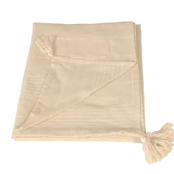 Plaid coton recyclé écru avec pompons L.180 x l.130cm Dylrev
