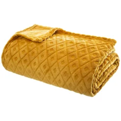 Plaid 3D Losange en flanelle - jaune moutarde 180x230 cm - Atmosphera