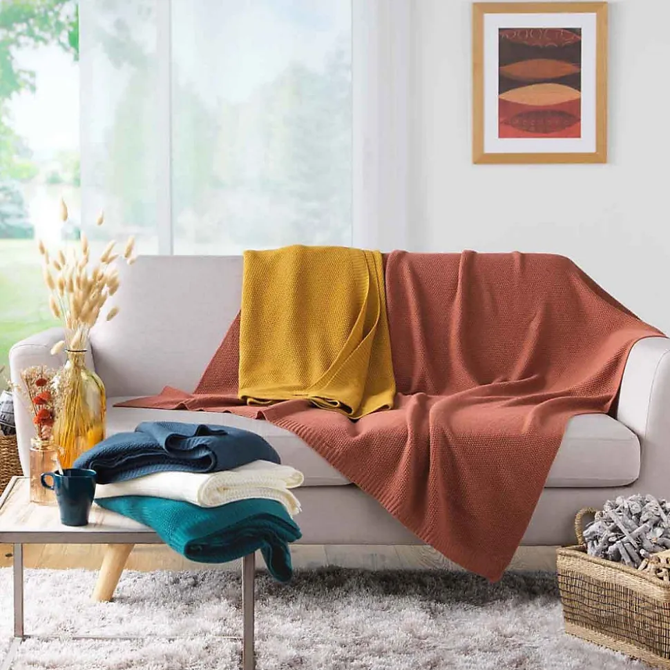 Plaid Déco Uni "Tricotine" 125x150cm Ocre