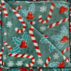 Plaid de Noël motif houx - 130 x 180 cm - Vert et rouge
