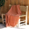 Plaid doux à franges aspect mohair (130x180 cm - Terracotta)