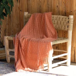 Plaid doux à franges aspect mohair (130x180 cm - Terracotta)