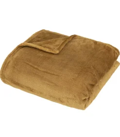 Plaid doux Jaune Mordoré 150 x 200 cm avec sac de rangement