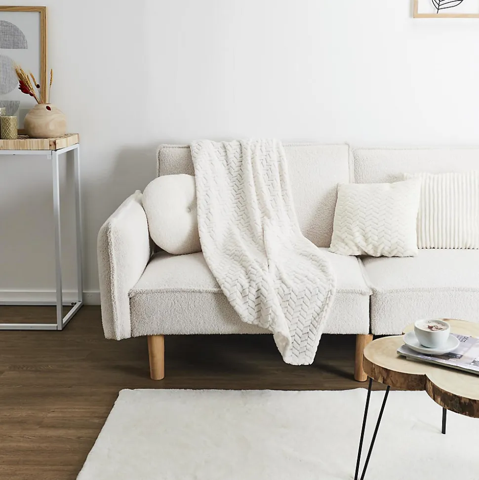 PLAID EFFET CHEVRON CREME 120X150CM M8