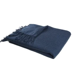 Plaid effet laine gaufrée bleu nuit Cocooning Plaid L.180 x l.127cm
