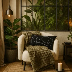 Plaid en fausse fourrure ultra doux vert kaki 200x130 cm