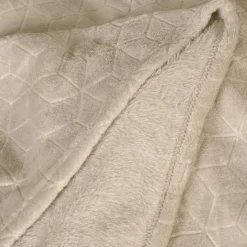 Plaid en Flanelle à Motif reliefé géométrique, 130x170cm, Beige, Dylrev