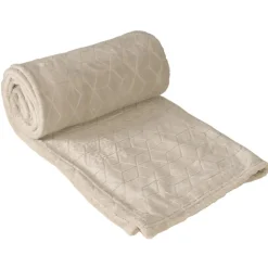 Plaid en Flanelle à Motif reliefé géométrique, 130x170cm, Beige, Dylrev