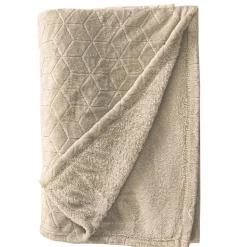 Plaid en Flanelle à Motif reliefé géométrique, 130x170cm, Beige, Dylrev