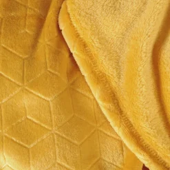 Plaid en Flanelle à Motif reliefé géométrique, 130x170cm, Ocre, Dylrev