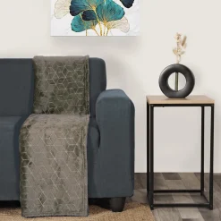 Plaid en Flanelle à Motif reliefé géométrique, 130x170cm, Gris anthracite, Dylrev