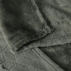 Plaid en Flanelle à Motif reliefé géométrique, 130x170cm, Gris anthracite, Dylrev