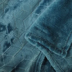 Plaid en Flanelle à Motif reliefé géométrique, 130x170cm, Bleu canard, Dylrev