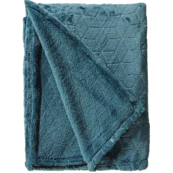 Plaid en Flanelle à Motif reliefé géométrique, 130x170cm, Bleu canard, Dylrev