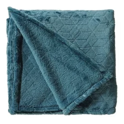 Plaid en Flanelle à Motif reliefé géométrique, 130x170cm, Bleu canard, Dylrev