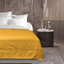 Plaid enroulable 220 x 240 cm Polycoton Lucile Jaune Curry avec fermeture boutons