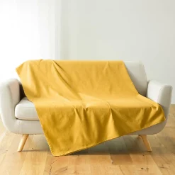 Plaid enroulable 220 x 240 cm Polycoton Lucile Jaune Curry avec fermeture boutons