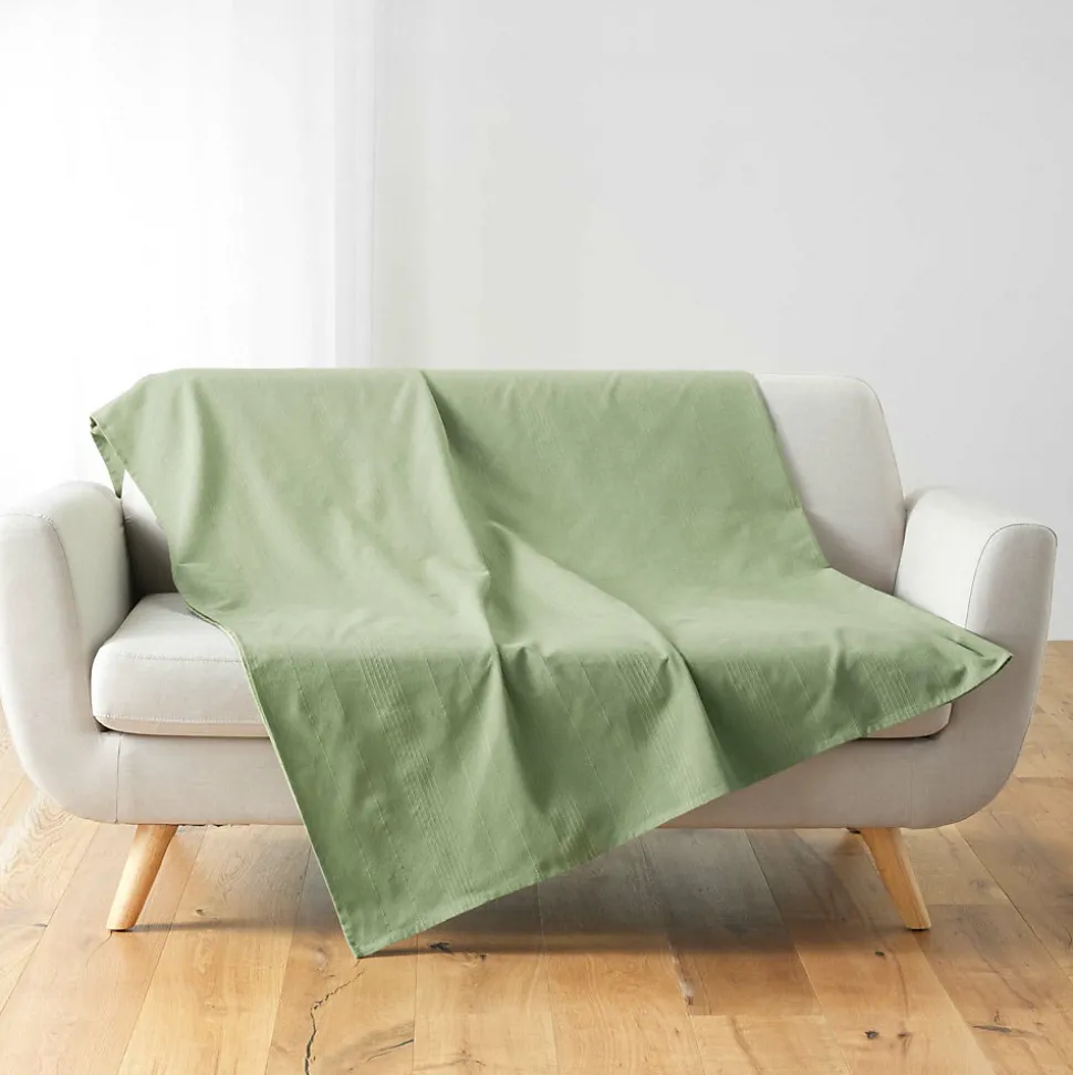 Plaid enroulable 220x240 cm Polycoton Lucile Sauge avec fermeture boutons