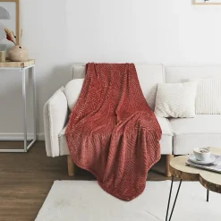 Plaid flanelle JULIA 150x200 cm motif végétation rouge terracotta