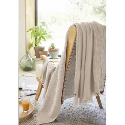 Plaid Gaïa L'Effet Papillon 130 x 160 cm taupe double gaze coton