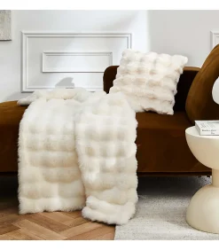 Plaid Imitation Fourrure Ultra Doux 100% Polyester MOUNTY Certifié OekoTEX 180 x 220 cm Blanc Naturel