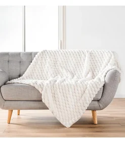 Plaid imitation fourrure frosty 180x220cm - 180x220cm - Blanc
