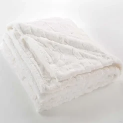 Plaid Imitation Fourrure et Sherpa 100% Polyester FOXY Certifié OekoTEX 180 x 220 cm Blanc