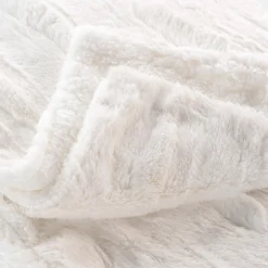 Plaid Imitation Fourrure et Sherpa 100% Polyester FOXY Certifié OekoTEX 180 x 220 cm Blanc