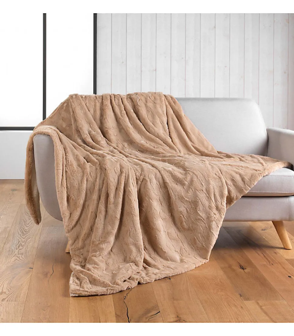 PLAID IMITATION FOURRURE FOXY SABLE - 180x220cm - Sable