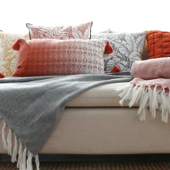 Plaid jacquard à longues franges (130x150 cm - Gris clair)