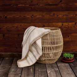 Plaid laine et mohair à rayure (180x240 cm - Beige)