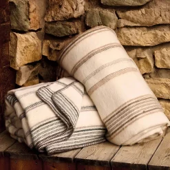 Plaid laine et mohair à rayure (120x180 cm - Beige)