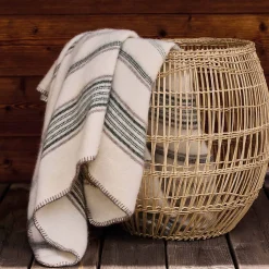 Plaid laine et mohair à rayure (120x180 cm - Vert sapin)