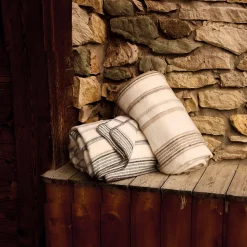 Plaid laine et mohair à rayure (120x180 cm - Vert sapin)