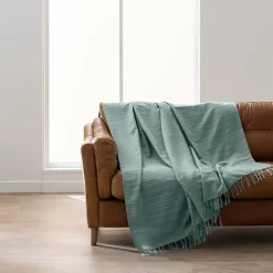 Plaid LILIA 240 x 220 cm 100 % coton Plaid à franges Sauge