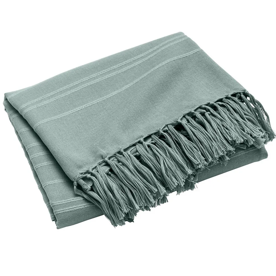 Plaid LILIA 240 x 220 cm 100 % coton Plaid à franges Sauge