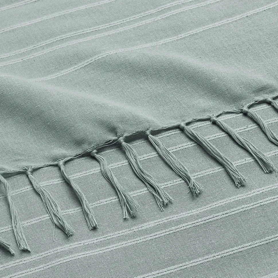 Plaid LILIA 240 x 220 cm 100 % coton Plaid à franges Sauge