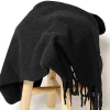 Plaid mohair à frange noir L.150 x l.120 cm