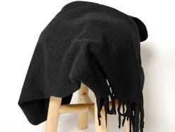 Plaid mohair à frange noir L.150 x l.120 cm