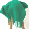 Plaid mohair à frange vert L.150 x l.120 cm
