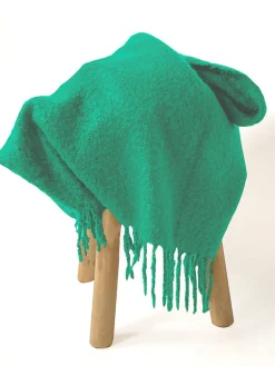 Plaid mohair à frange vert L.150 x l.120 cm