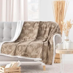 Plaid motif palmier 125x150cm - 125x150cm - Taupe